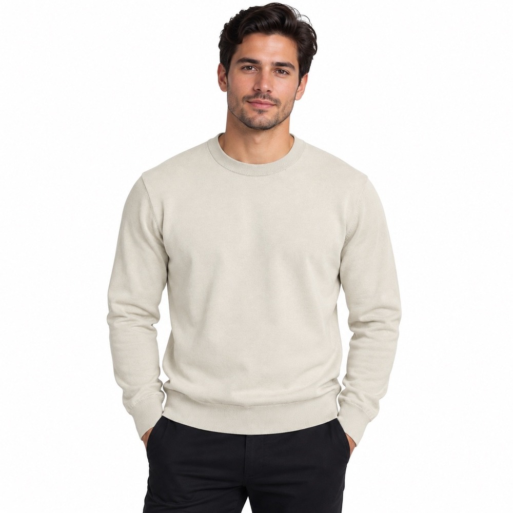 Zara Mens Crew Neck Knit Sweater Size M Beige Viscose Blend Lightweight Pullover